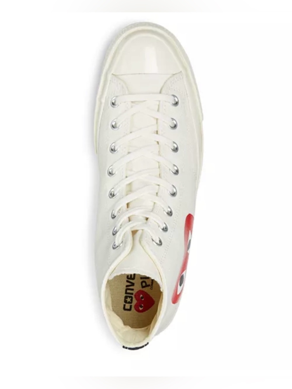 Comme des Garcons PLAY Cream High-Top Canvas Sneaker with Red Heart Logo - Picture 2 of 8